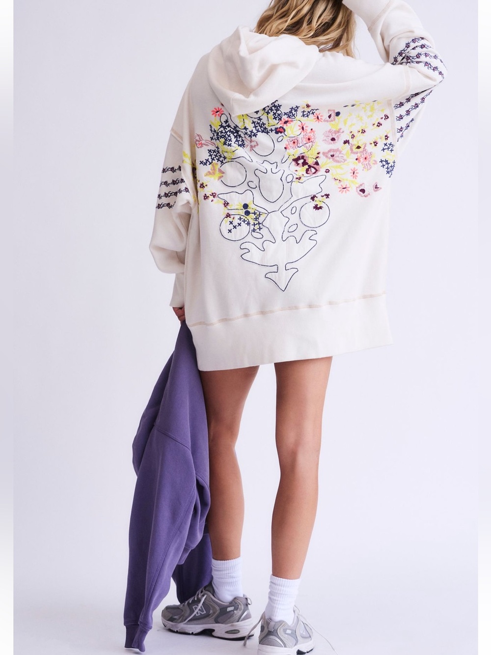 Free People FP Movement At My Best Embroidered Hoodie in Ivory - Picture 1 of 9